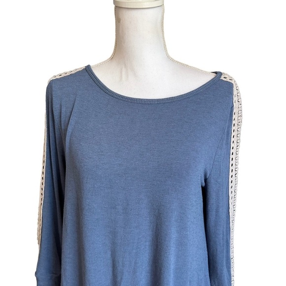 Soft Surroundings Cassidie Ribbed Tunic Top Blue Cream Eyelet Lace trim … - Picture 5 of 17